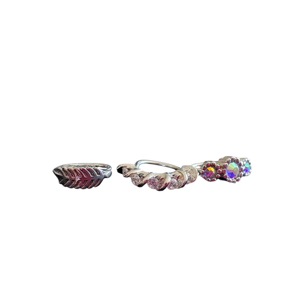 Elegant Sterling Silver Multicolor & feather nose hoop ring set of 3. Brand new.